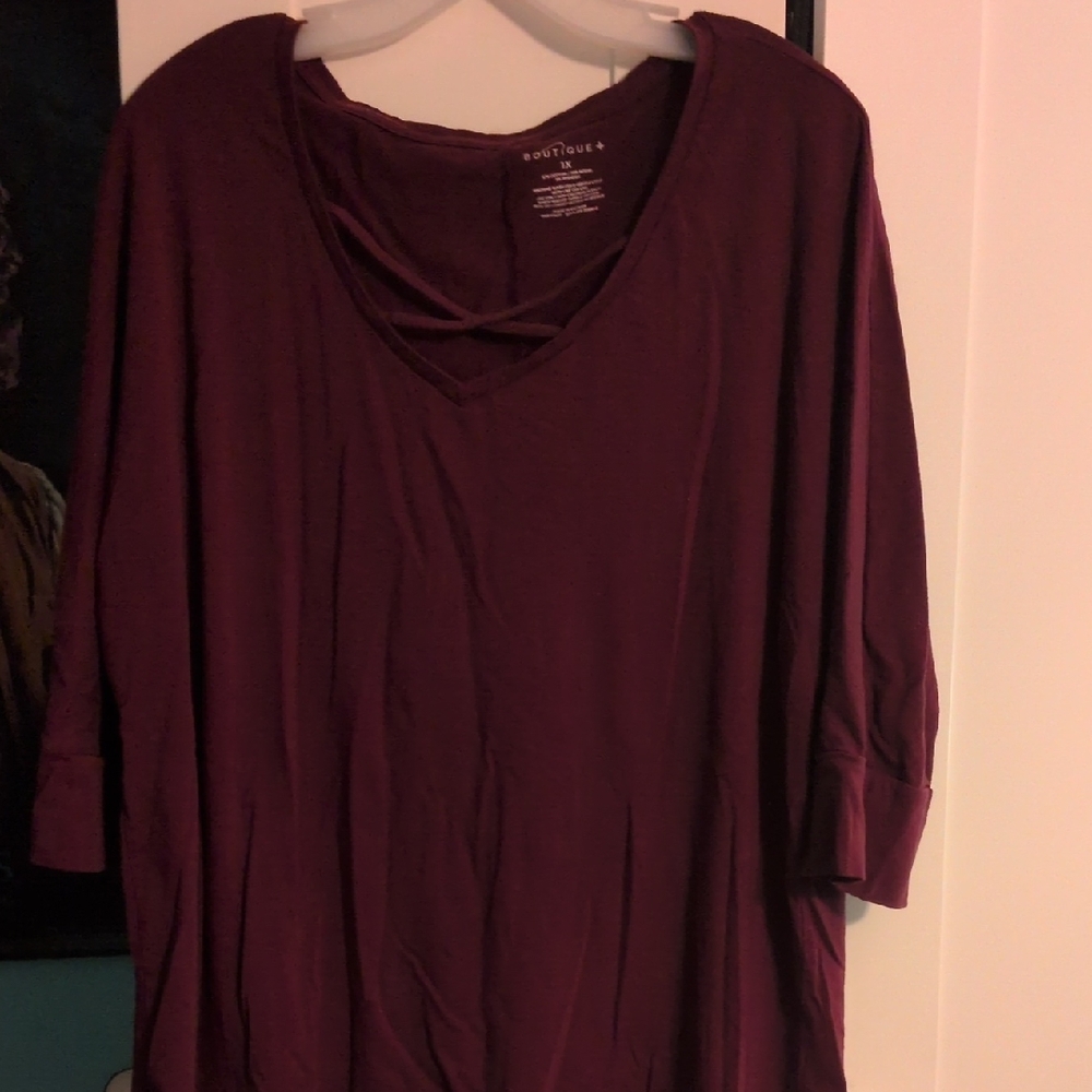Elegant 3/4 Sleeve Burgundy Blouse